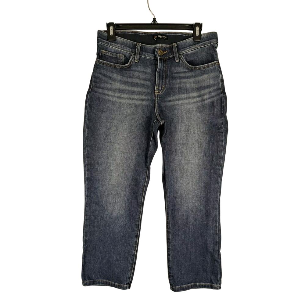 Lee Capri Womens 8M Regular Fit Mid‎ Rise Stretch Blue Denim Jeans Whiskered